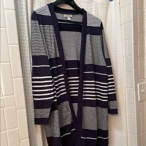 CJ Banks Blue and White Cardigan Sweater